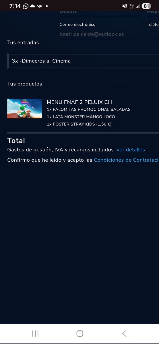 Bray_Redmayne's tweet photo. @Cinesa Hola @cinesa!! He comprado el menú con el palomitero y sale peluche FNAF. Espero que no haya problemas 🤐🤐🤐 https://t.co/zpCXYxEwTS