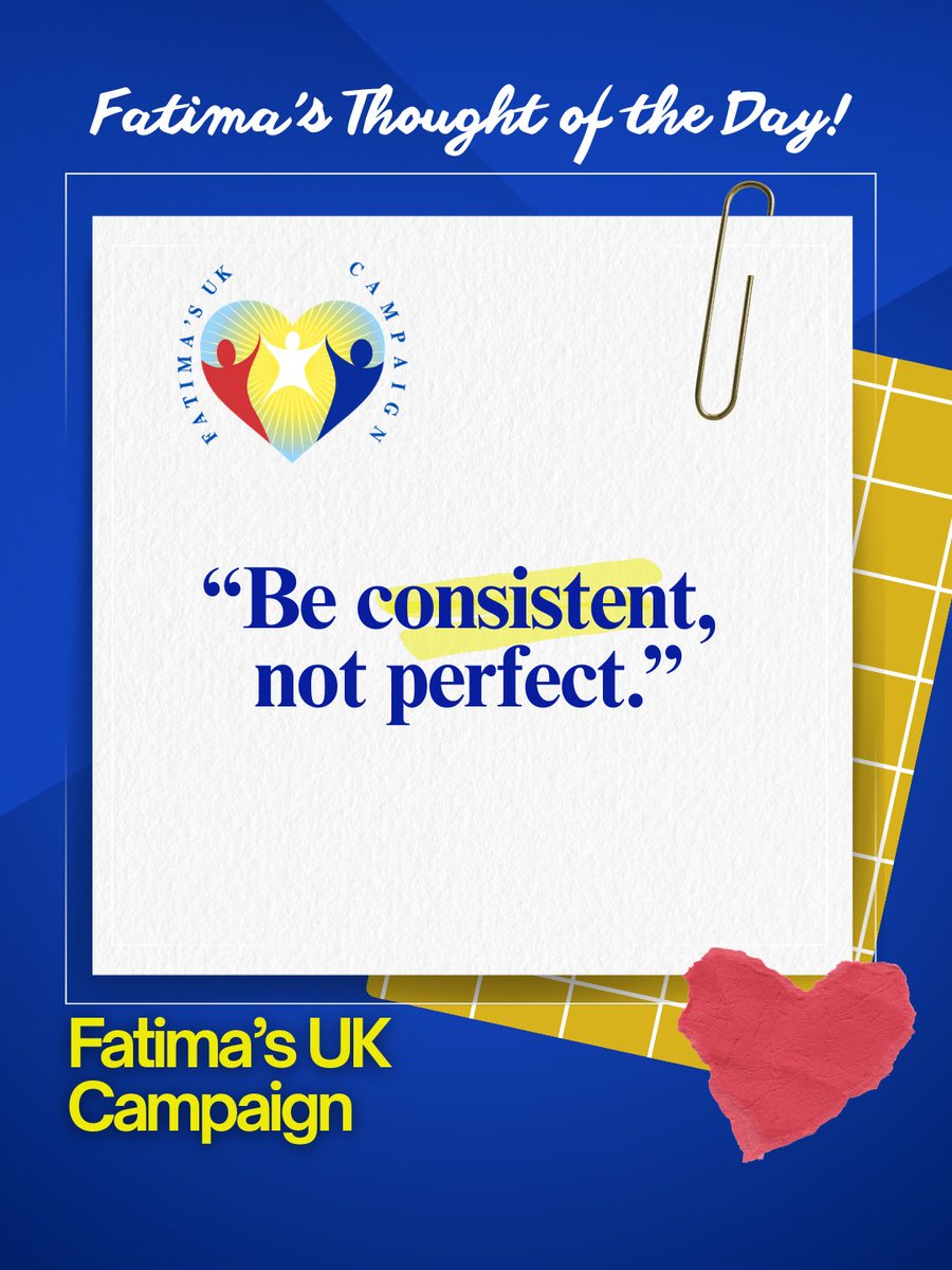 FatimaWh1tbread's tweet image. Fatima’s Thought of the Day: “Be consistent, not perfect.”

Today’s Thought:
Perfection delays progress. Consistency builds confidence and long-term results.

#FatimasUKCampaign #ChildrenAreOurFuture #FatimaWhitbread #ConsistencyWins #CareLeaversSupport