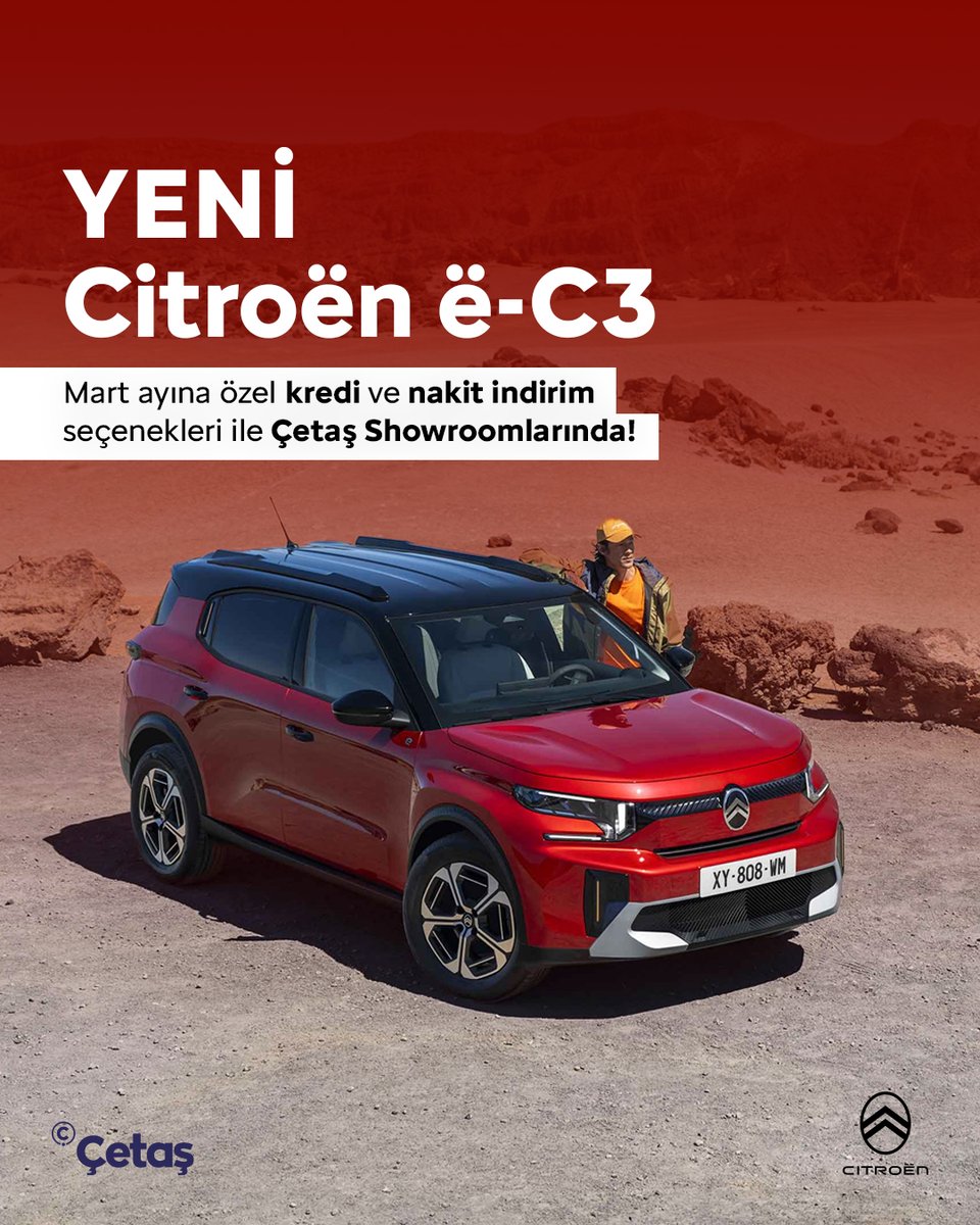 cetascitroen's tweet photo. Yeni Citroën E-C3 modeline Mart ayına özel avantajlarla sahip olmak için hemen bizimle iletişime geçin.

📍İstanbul Büyükçekmece:0 (212) 863 54 54
📍Tekirdağ Çorlu:0 (282) 685 40 20
📍İzmit Kocaeli:0 (262) 335 43 03
📍İstanbul Bayrampaşa:0 (212) 614 40 04

#Çetaş #ÇetaşCitroen #ÇetaşOtomotiv #EC3