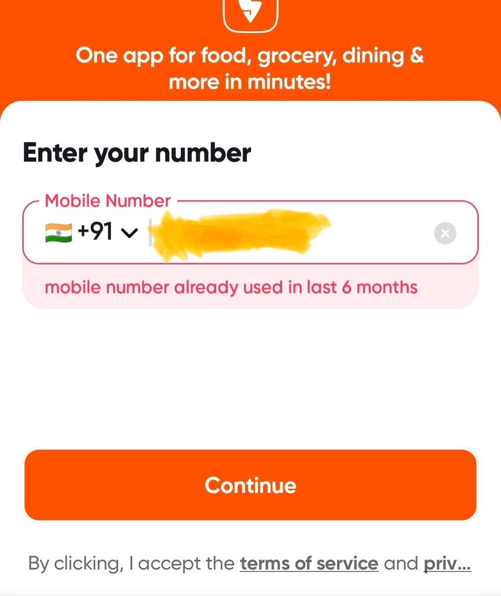 teerth93's tweet photo. @Swiggy I am seeing this each time I try to login from the last few months . The only number I am using for Swiggy. I reached out to customer executives earlier they couldn't help. https://t.co/wYjDaDRrCr