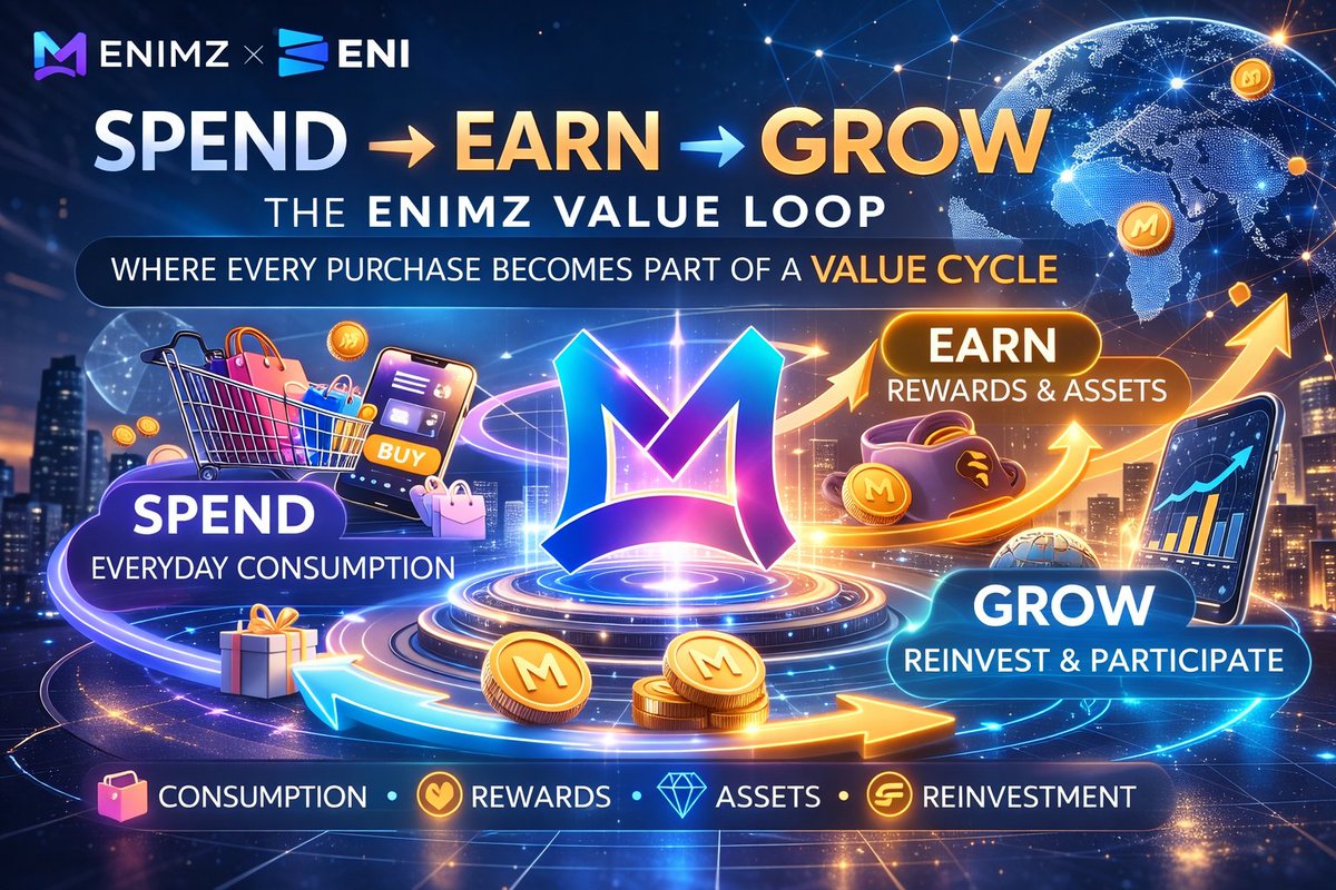 ENIMZ_Web3's tweet photo. In ENIMZ , spending starts a cycle.

Spend → Earn → Reinvest → Grow.

Every transaction becomes part of a transparent on-chain system where rewards, participation, and assets flow together. https://t.co/EzXyRY9C0z