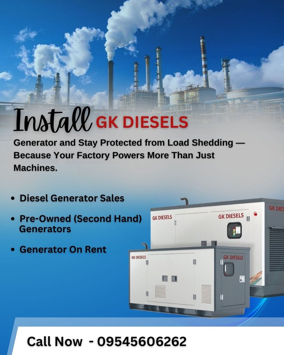 WasimSheik44239's tweet image. Need power urgently?
GK Diesels provides quick generator delivery for construction sites, factories, and events.
🚚 Fast Delivery
⚡ Ready Power 
#GKDIESELS #GeneratorDelivery #DieselGenerator #PowerBackup #ConstructionSite #IndustrialPower #NagpurBusiness #GeneratorOnRent
