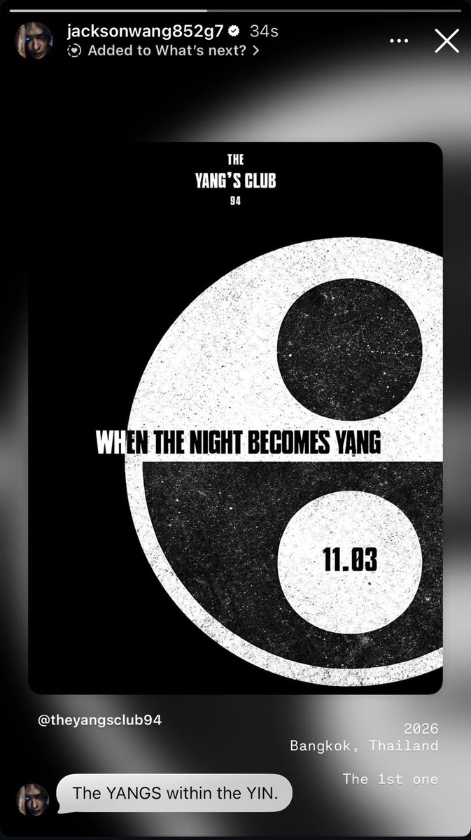 TongzTongz_'s tweet photo. FYI : สำหรับเมนแจ็คสัน แบบสรุปย่อสั้นๆ‼️
#JacksonWang

The YANGS within the YIN. คืออะไร?
ตอบ : มันคือ Concept ของคลับค่ะ นั่นคือ Yang’s Club 94 อยู่ในร้าน The consul club อีกที สถานที่คือตึก JLK ชั้น 30 ซึ่งในส่วนนี้เป็นโปรเจกต์ที่ออกแบบโดยทีมหวังดีไซน์และ TWD หรือแจ็คสันก็เป็น Co-founded ของร้านด้วย

📌 ส่วนสตอรี่ (ที่แจ็คสันลง) วันที่ : 11.03 คือวันเปิดตัวคลับโปรเจกต์นี้นั่นเอง
และคล้องกับ The 1st one ที่ระบุไว้ว่านั่นเป็นครั้งแรกของโปรเจกต์นี้(ที่เปิดตัว)

คำถามต่อ❓ งานนี้เข้าได้มั้ย 
ตอบ : ไม่ได้และได้เช่นกัน
- ไม่ได้ คือเฉพาะคนที่สมัครเป็น member ของร้านหรือของคลับเท่านั้นค่ะ หรือต้องมี Invitation card (บัตรเชิญ) ถึงจะร่วมงานนี้ได้ เนื่องจากเป็น Private Event
- ส่วนได้ เพราะทางคลับเปิดให้จองแบบ Guest สัมผัสประสบการณ์ (แต่ตอนนี้เต็มแล้ว)

สามารถสอบถามรายละเอียดเพิ่มเติมได้ที่ official Ig ที่แจ็คลงสตร.นั่นเลยค่ะ

💃🏻 ใครสายปาร์ตี้สามารถสมัครได้ทั้งเมมเบอร์ของร้านและเมมเบอร์ของ Yang’s Club 94 นี้ได้เช่นกัน สิทธิพิเศษรออยู่เพี้ยบค่า // ภาพประกอบร้านหาดูได้ในกูเกิ้ล เสิร์ชชื่อร้านเลย ส่วนคลับแจ็คสันยังไม่มีรูปมากนักเพราะค่อนข้างส่วนตัว (แต่หลังจากงานพรุ่งนี้คงมีออกมาให้เห็นเยอะค่ะ)

🚫 งดตอบว่าแจ็คสันมาร่วมมั้ย

@JacksonWang852