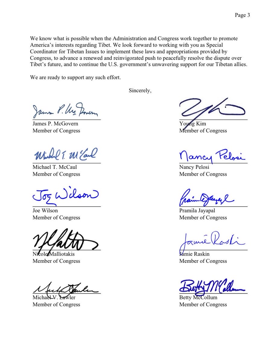 CTA_TibetdotNet's tweet photo. The undersigned Members of Congress wrote to Assistant Secretary Barnes to congratulate him on his appointment as the U.S. State Department’s Special Coordinator for Tibetan Issues and to offer recommendations for advancing U.S. policy on Tibet under the Tibetan Policy Act, the Reciprocal Access to Tibet Act, the Tibetan Policy and Support Act (TPSA), and the Promoting a Resolution to the Tibet–China Dispute Act. 

https://t.co/Cq7hpfwbDL