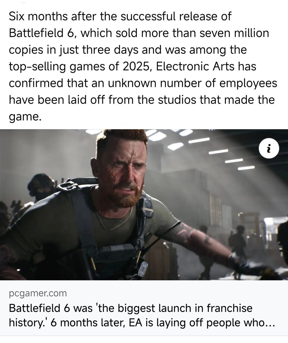 All they care is money and where they can save them. They don't care about games, gamers, developers, even success. All they care about is Excel sheet. #EA