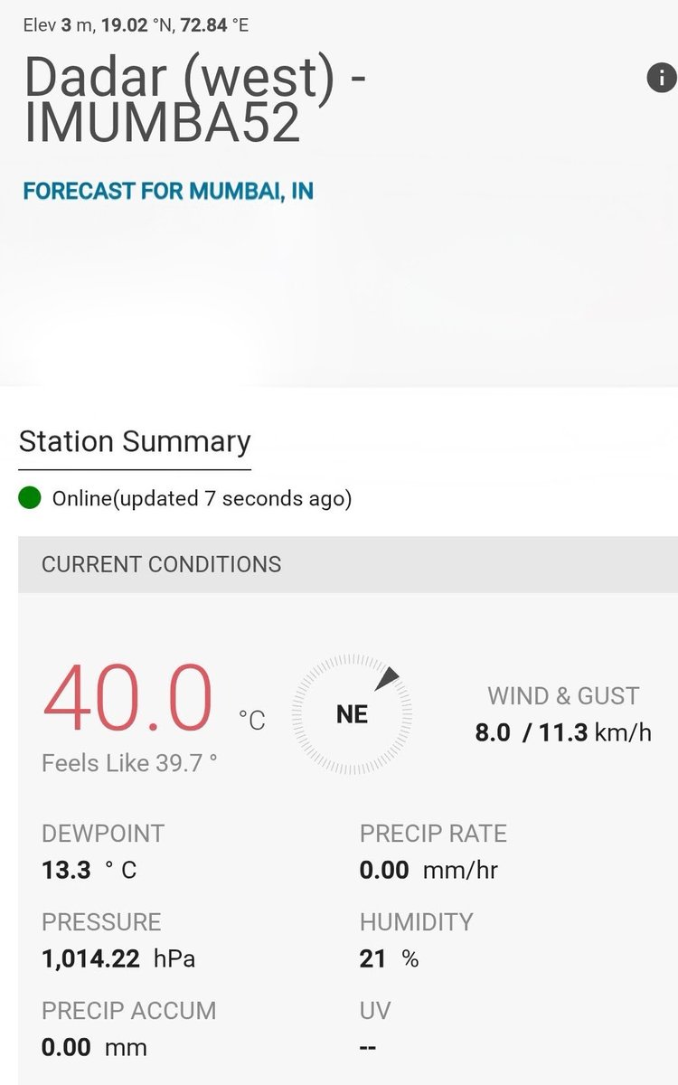 meet_abhijit's tweet photo. #Dadar coastal records the first 40°C of the season in South-Central #Mumbai. 🌡️🔥
With temperatures touching 40°C even near the coast, #Mumbai is now under #Heatwave conditions.
#Borivali 39c
#Juhu & #CSMIA both same on 38c at 11.30am
#WeatherAnalysis #WeatherUpdate #KonkanWeather #Maharashtra #Kokan #summer