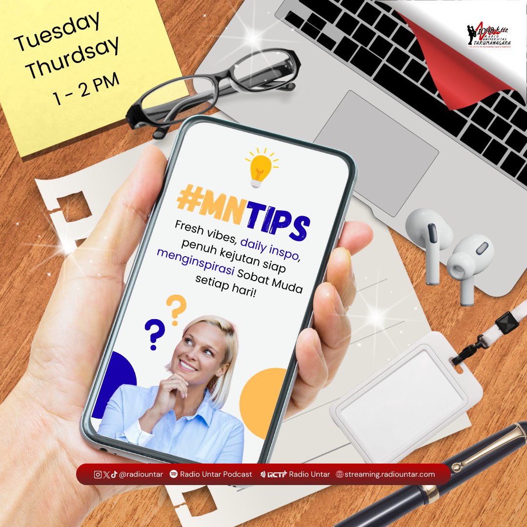 radiountar's tweet image. Halo Sobat Muda! Sekarang lagi bareng gue
@gyubamiee
yang bakal nemenin di Segmen #MN TIPS dari jam 13.00 - 14.00 , nih! So, bagi Sobat Muda langsung aja kepoin di streaming.radiountar.com atau NoiceApp dan RCTI+!!