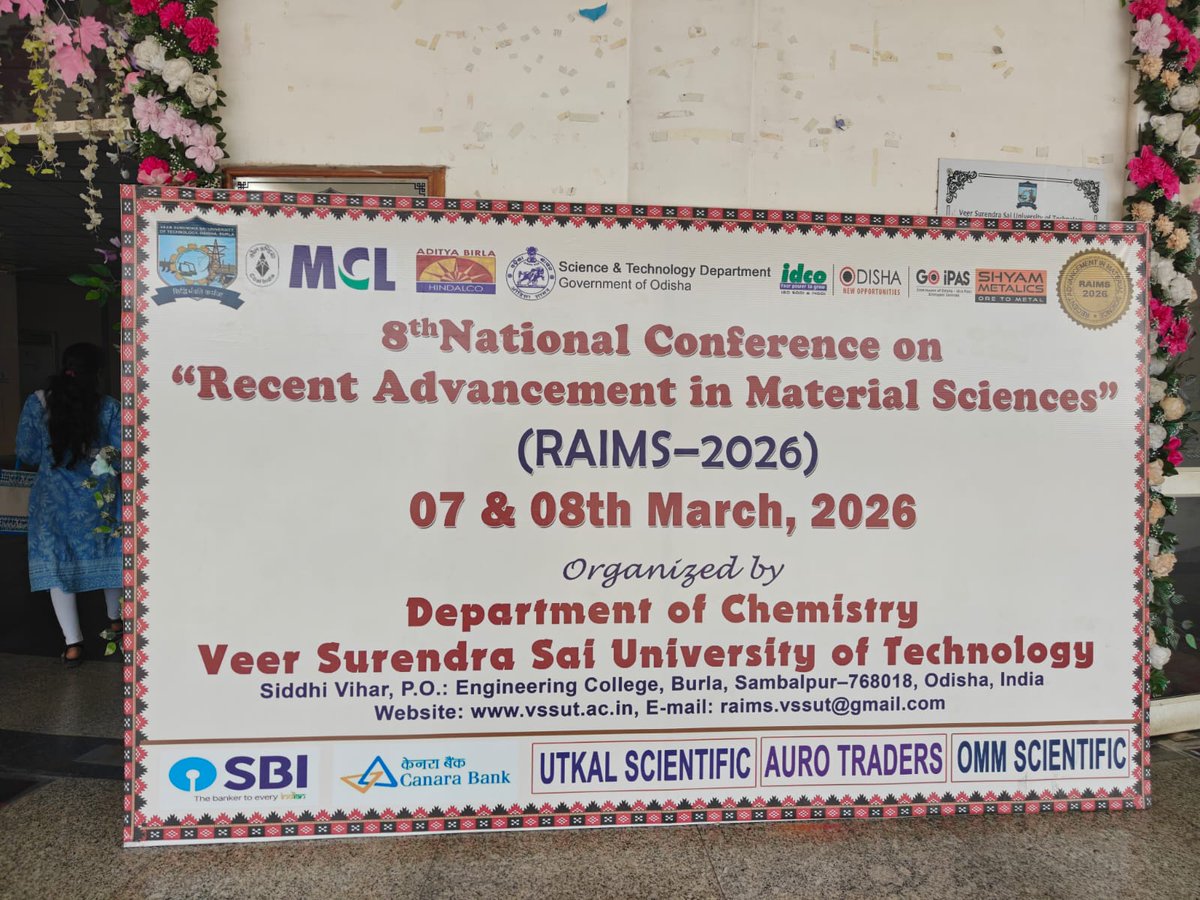 VSSUT_official's tweet photo. 🌟 Proud moments at #VSSUT, Burla! 

The 8th National Conference on Recent Advancement in Material Sciences (RAIMS‑2026), organized by the Department of Chemistry, #VSSUT Odisha was successfully held on 7–8 March 2026.

🔬 Researchers, academicians & industry leaders came together to explore cutting‑edge innovations in materials science. 
🤝 A vibrant platform for collaboration, knowledge exchange & advancing scientific frontiers!

@AICTE_INDIA 
@SDTEOdisha