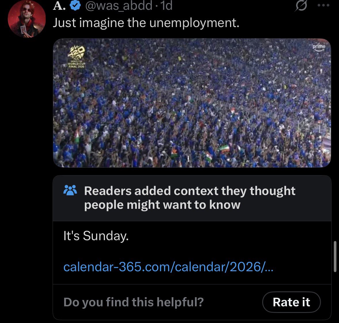 Pakistani trolls tried to mock Indian fans, but Community Notes cooked them,it’s Sunday! 8 trophies later, they’re crying hard. 🏆🇮🇳

 #T20WorldCup2026final