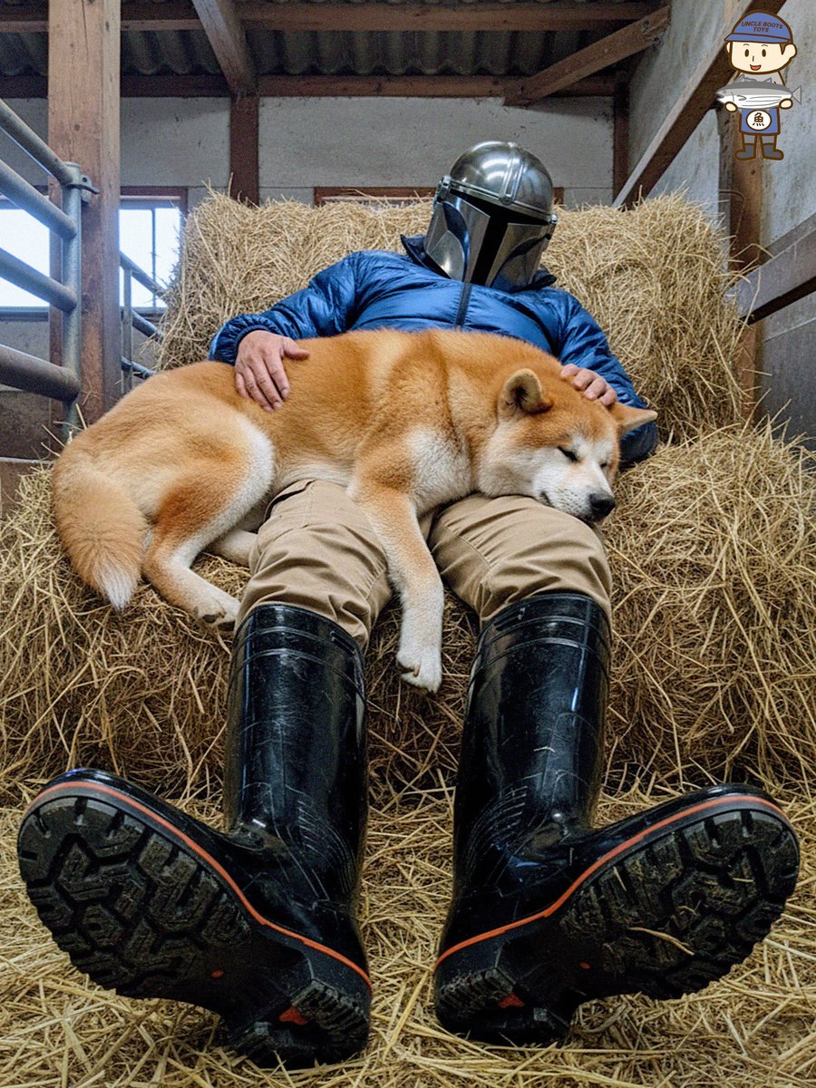 unclebootstoys's tweet photo. 我らの道!✌️今朝、牛の牧草のベールでレイジーソファを作ってみた🐮✨ハッピーちゃんが大喜びで、静かにぐっすりお昼寝を楽しんでくれた💤😂
#マンダロリアン #Mandalorian #秋田犬 #AkitaDog #スターウォーズ #StarWars #レイジーソファ #Couch #農場生活 #FarmLife #ザクタス #Zactas #弘進ゴム https://t.co/1jLApnfIdc