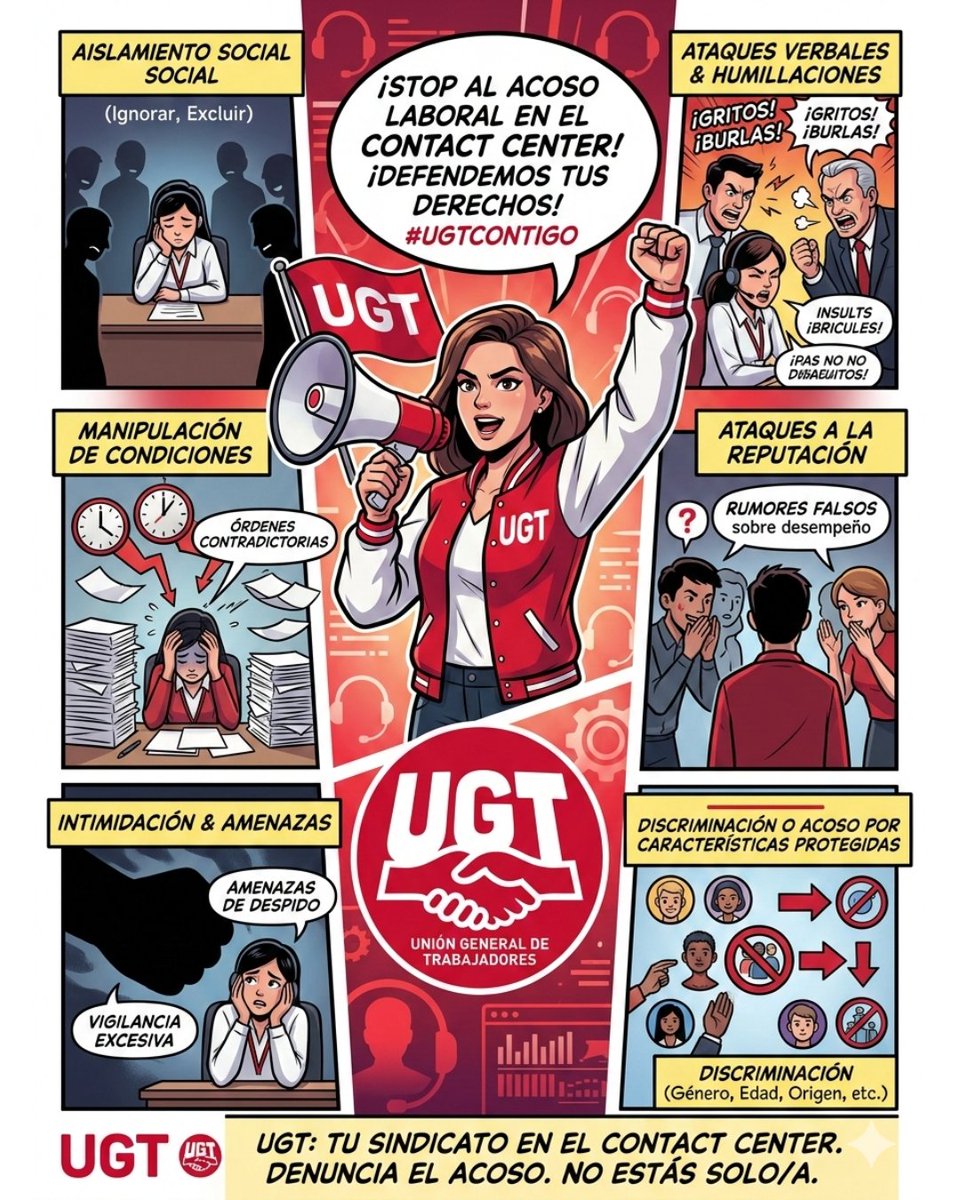ugtmarktelmad's tweet photo. ¿Sufres acoso laboral? No estás solo.
Si sientes presión, aislamiento o maltrato en tu trabajo, en la Sección Sindical de UGT podemos ayudarte. Te ofrecemos asesoramiento confidencial y apoyo para proteger tus derechos.

¡Contacta con nosotros y da el primer paso! https://t.co/ylLIY31zuK