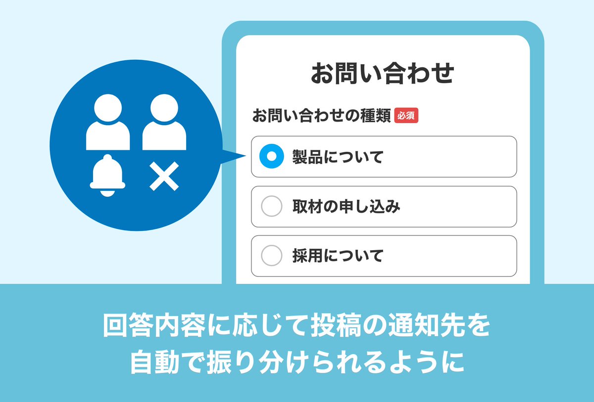 formmailer's tweet photo. ＼仕分けの手間を削減／
投稿通知メールの送信先振り分け機能をリリースいたしました。
選択項目の選択肢に応じて、通知先のメールアドレスを自動で切り替えることが可能になります。
https://t.co/ZwfaB8M8Fa https://t.co/rlcFwwMD6s