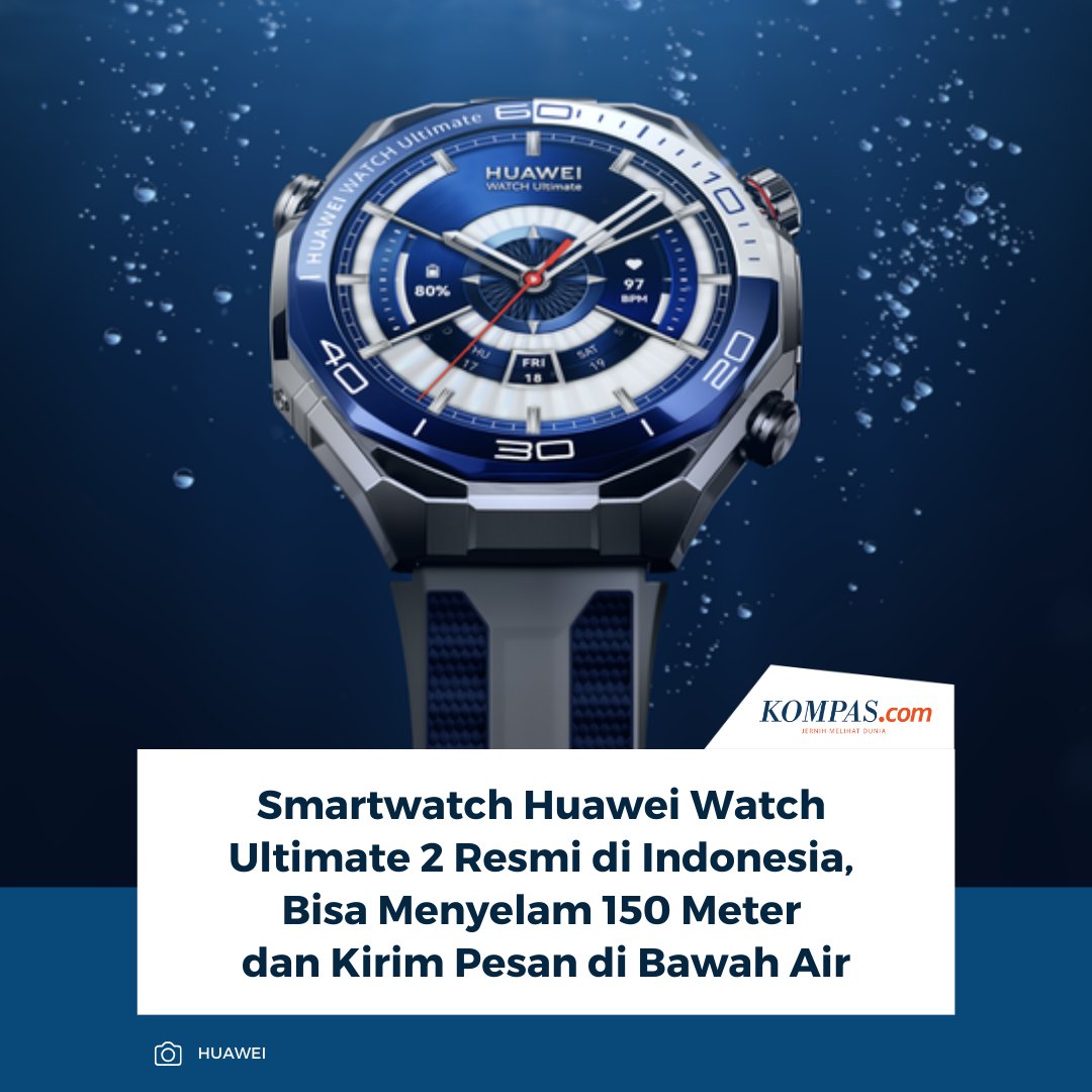 KompasTekno's tweet image. Huawei resmi meluncurkan smartwatch premium terbarunya di Indonesia, Huawei Watch Ultimate 2 untuk mendukung aktivitas ekstrem di darat maupun laut dan bisa diajak menyelam hingga kedalaman 150 meter.

👉🏻Baca selengkapnya tekno.kompas.com/read/2026/03/1…

~AM #Huawei #Smartwatch #Laut