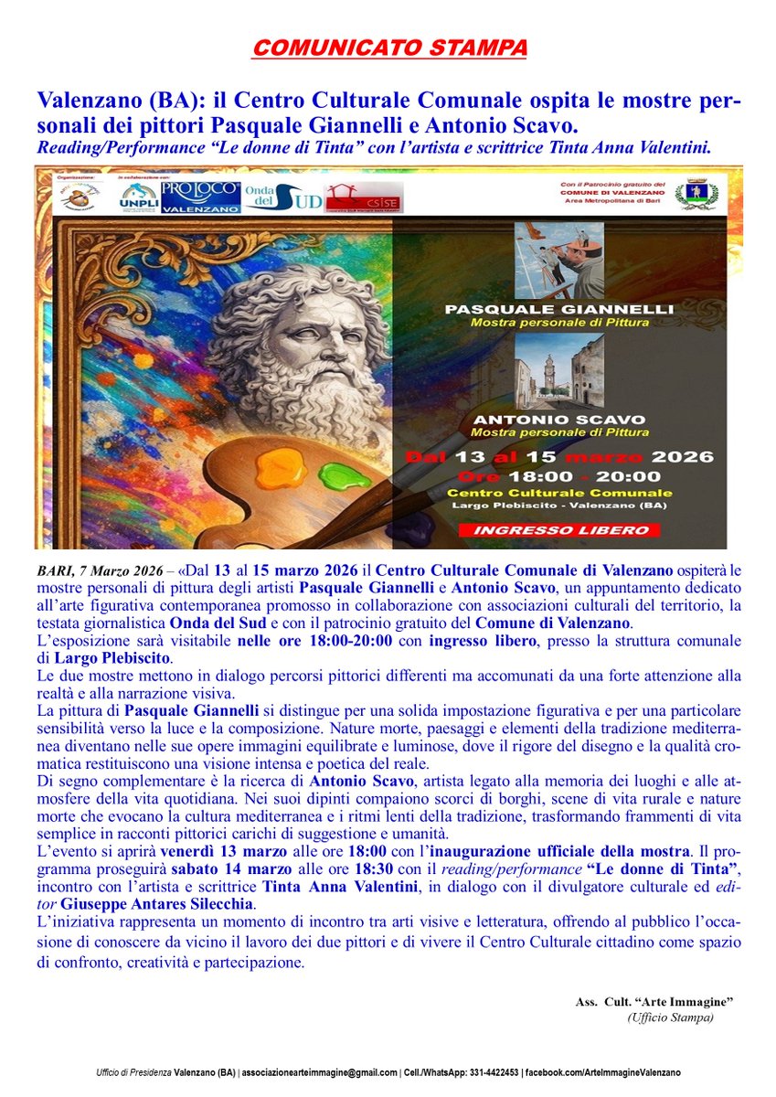 filcantieri's tweet photo. #arte #mostra #pittura #valenzano #artefigurativa #eventiculturali #arteitaliana #mostradarte #pittori #cultura #artecontemporanea #puglia #eventipuglia #centroculturale #valenzano #weareinpuglia #bari #cantiereletterario #filcantieri #marzo2025 #arteimmagine #news #ondadelsud https://t.co/GqugaAtoNX