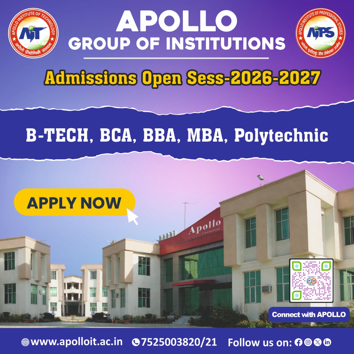 ApolloKanpur's tweet photo. Apollo Group of Institutions is offering admissions for 2026-2027 in:
- https://t.co/jrHbPIAB3x
- BCA
- BBA
- MBA
- Polytechnic (Diploma)

Apply now: https://t.co/Loy69C0mYz
| 📞 7525003820/21 https://t.co/b5RIYQxhnE