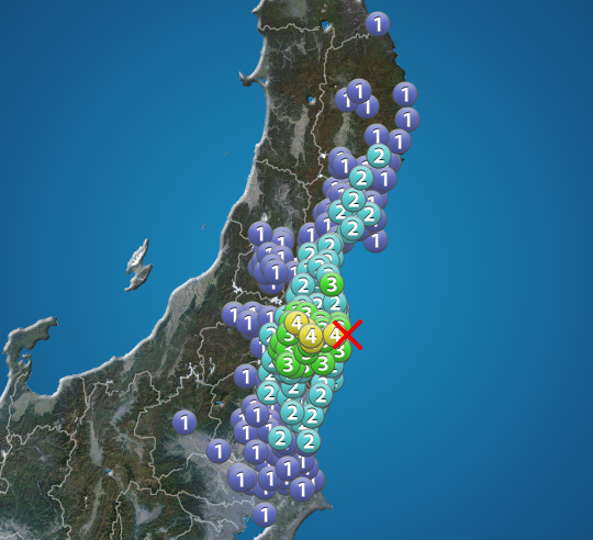 wni_jp's tweet photo. 【地震情報】
3月10日 15:28 震度4
震源：福島県沖 M4.6 深さ約60km
この地震による津波の心配はありません。
https://t.co/9aH2BRl2bE https://t.co/ZFJCRqPgNW