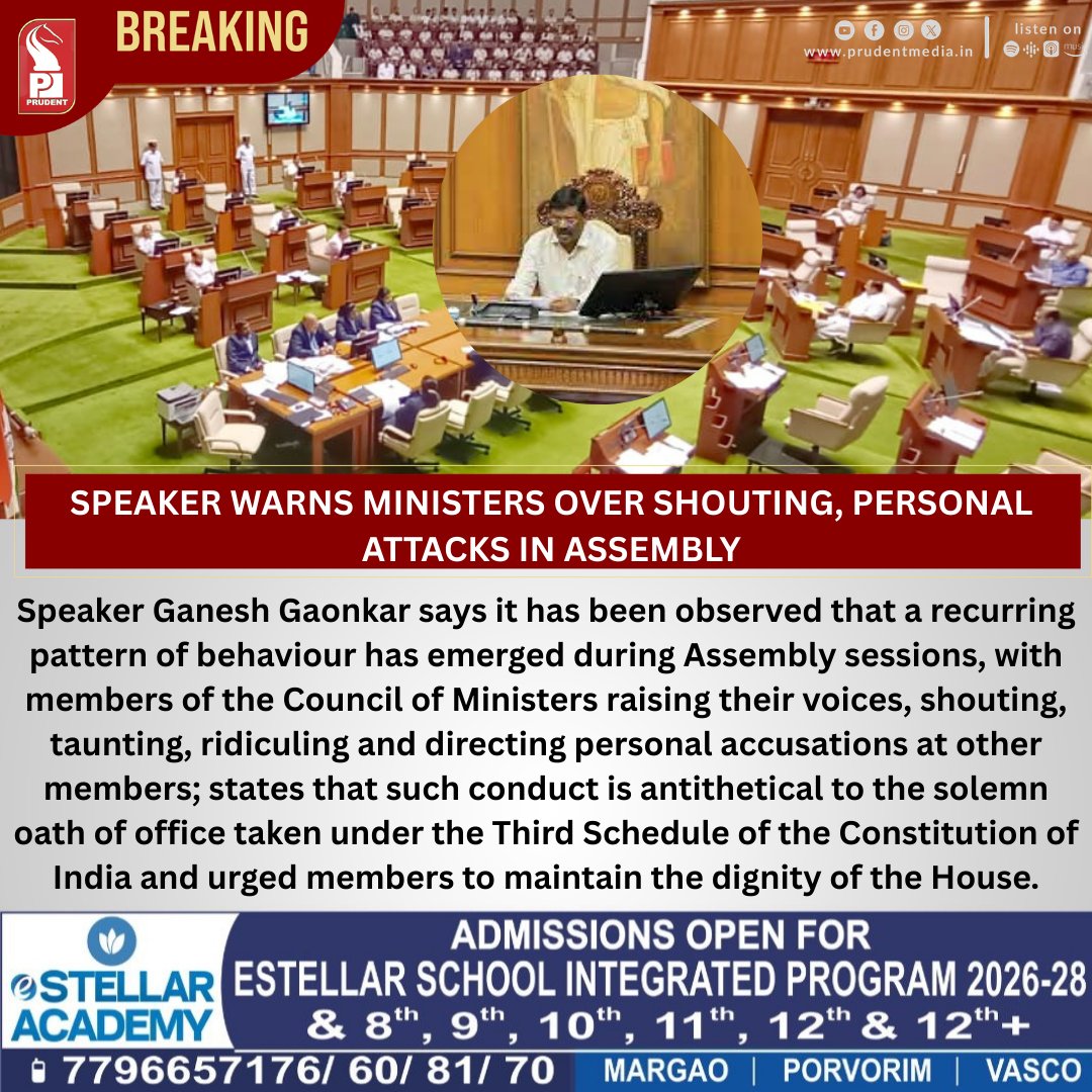 prudentgoa's tweet photo. Speaker Warns Ministers Over Shouting, Personal Attacks In Assembly
#GoaAssembly #GaneshGaonkar #GoaPolitics #AssemblyConduct #GoaNews #LegislativeAssembly https://t.co/fcJPNyxS6u