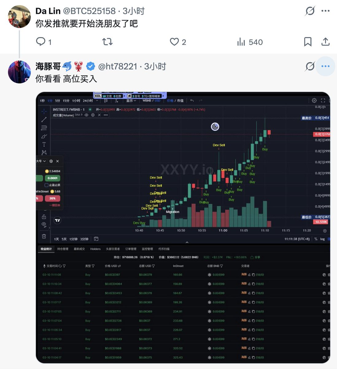 yemu16889's tweet photo. @jt588888 看到海豚小额吊跟单我没笑，但看到海豚说自己高位买入，承接了我一天的笑点🤣 https://t.co/kjIymRvVXh