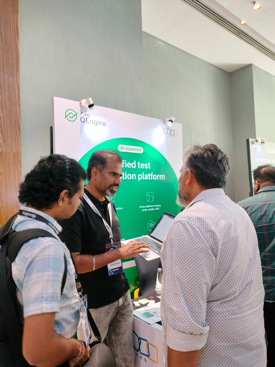 ZohoQEngine's tweet photo. We had a wonderful time connecting with the QA community at the Digital QA &amp; Software Testing Show hosted by @QuanticIndia, exchanging insights on modern test automation, and showcasing how Zoho QEngine is helping teams streamline their testing workflows. https://t.co/9VNbyURfCv