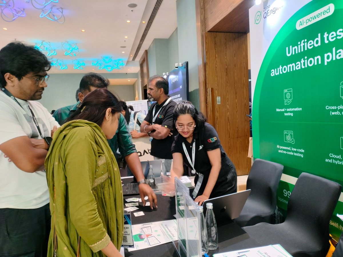 ZohoQEngine's tweet photo. We had a wonderful time connecting with the QA community at the Digital QA &amp; Software Testing Show hosted by @QuanticIndia, exchanging insights on modern test automation, and showcasing how Zoho QEngine is helping teams streamline their testing workflows. https://t.co/9VNbyURfCv