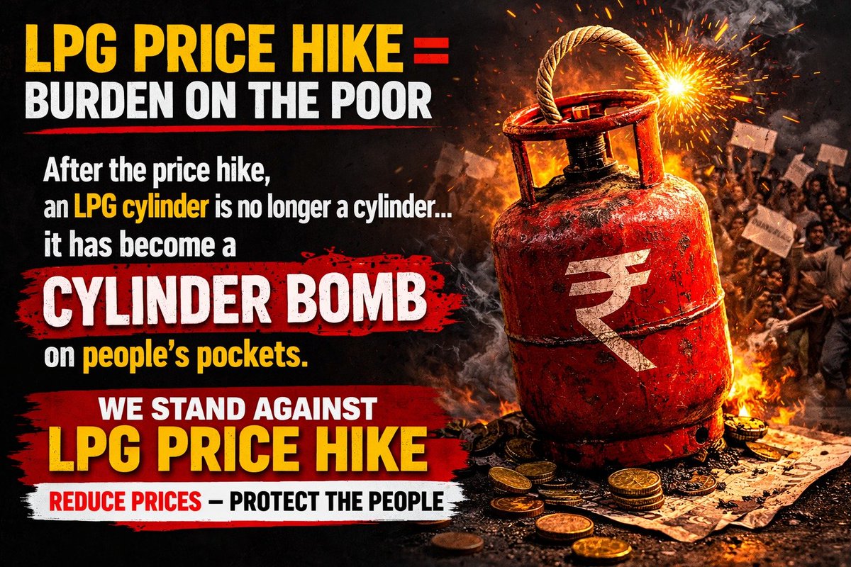 MankiBakwaas's tweet photo. Under BJP rule, LPG prices rose again.
Common people are paying the price
✊ Roll back LPG price hike.
✊ We stand against the LPG price hike.
#StopPriceHike #LPGPrice #TibetanUprising सावित्रीबाई फुले #T20WorldCup2026final https://t.co/PgUqzolsmO