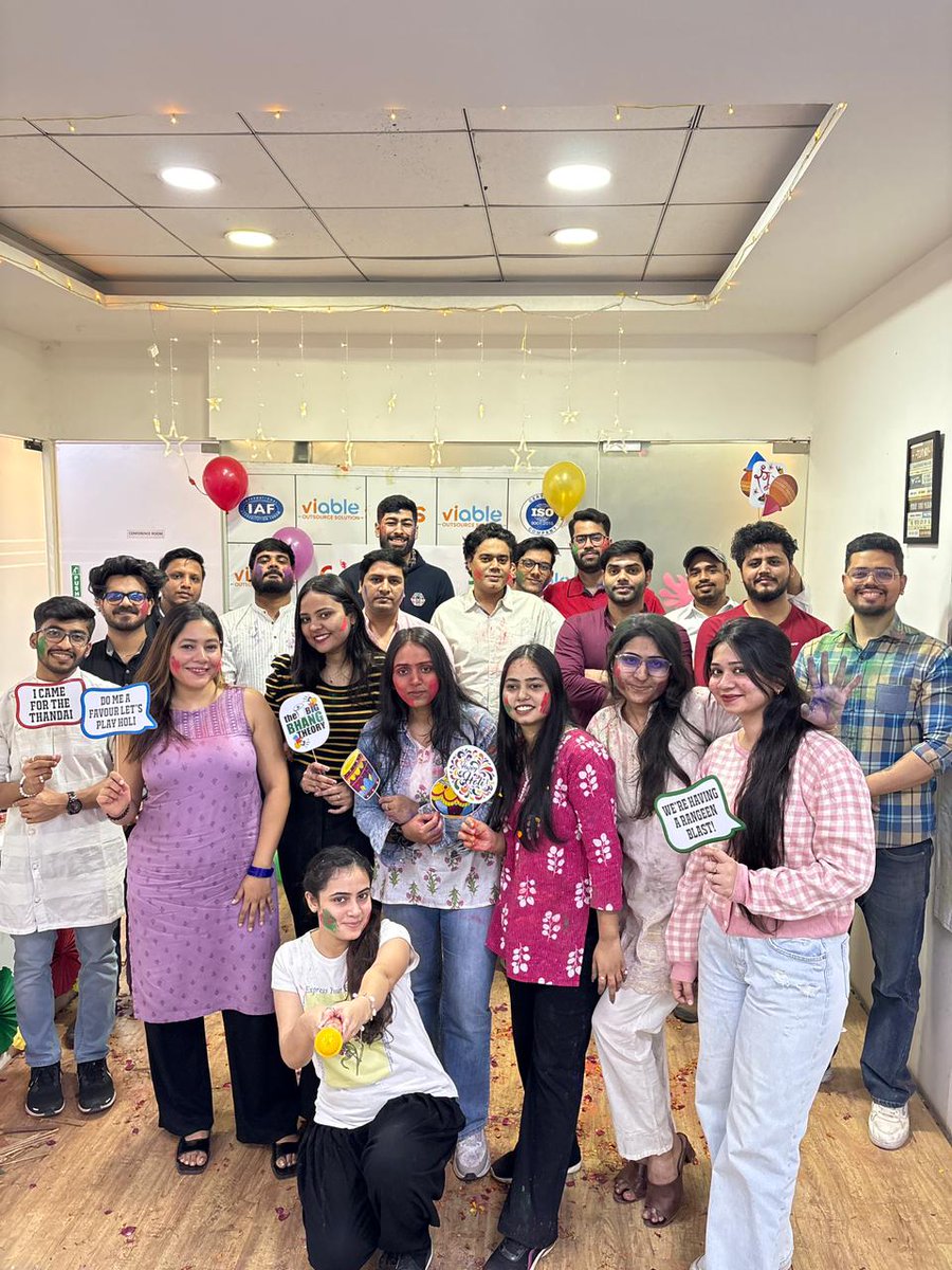 ViableOutsource's tweet photo. Colours took over the office and so did the smiles! 🌈✨From sweet moments to vibrant celebrations, Another special day where we planned, performed, and celebrated Holi together as one happy team. 💫

#HoliAtWork #TeamCelebration #OfficeVibes #WorkCulture #FestiveSpirit https://t.co/minyu9Izg1