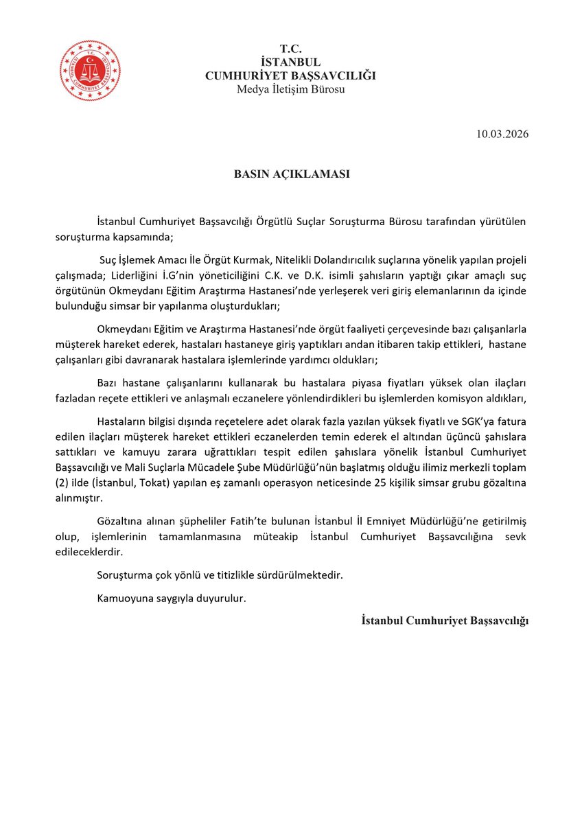 İstanbul Cumhuriyet Başsavcılığı tweet media