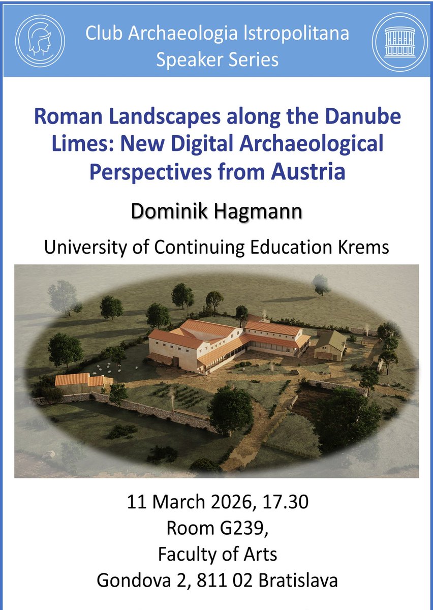 RoderickB83840's tweet photo. Roman Landscapes Along the Danube Limes!  Dominik Hagmann!  Coming tomorrow to the Faculty of Arts, Comenius University Bratislava. Don't miss it! #archaeology https://t.co/sJLAUSHJv4