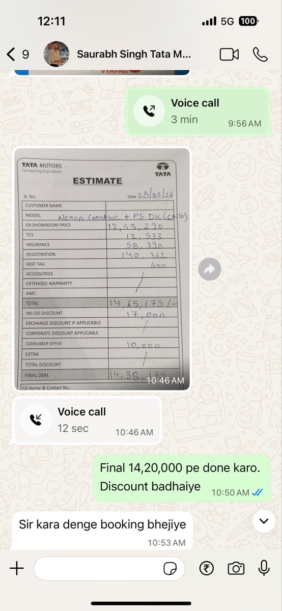 sengarfri's tweet photo. @TataMotors_Cars @TataMotors I am extremely disappointed with the service from Tata Motors. I booked a new car but the sales representative has still not confirmed the delivery date. Customers deserve clear communication and commitment after booking. Please look into this matter. https://t.co/xroCz9WFVt