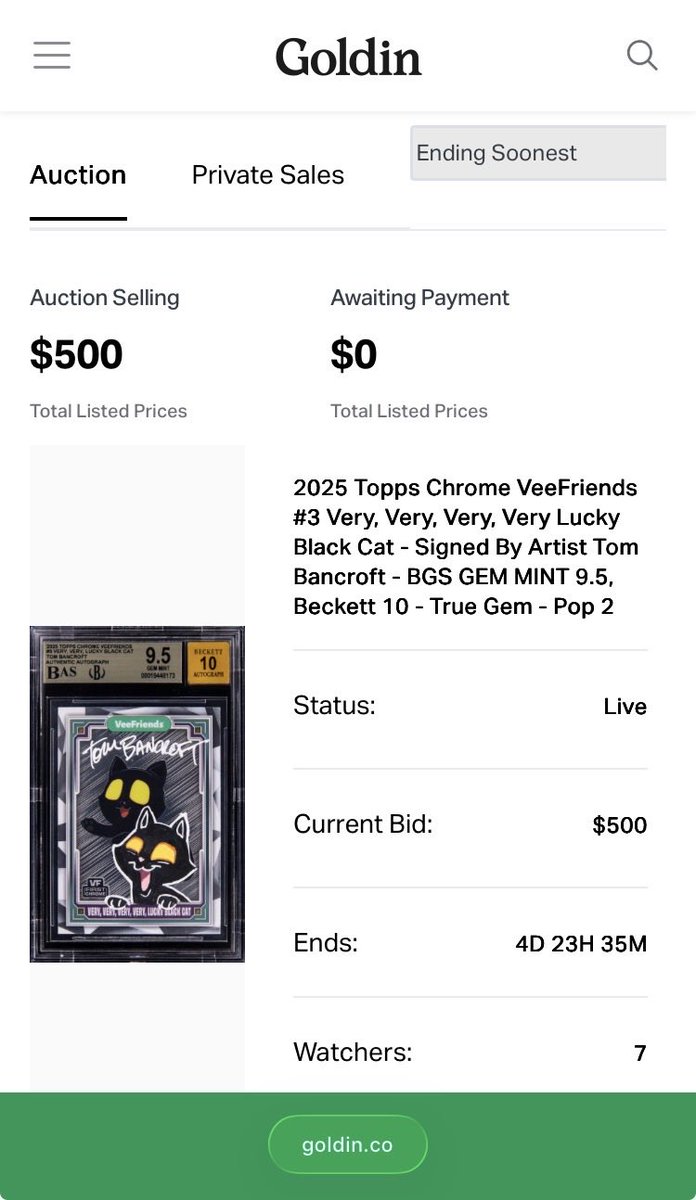 4 days left… <a href="/veefriends/">VeeFriends</a> <a href="/VeeFriendsCards/">VeeFriends Cards</a> <a href="/garyvee/">Gary Vaynerchuk</a> <a href="/GoldinCo/">Goldin</a>