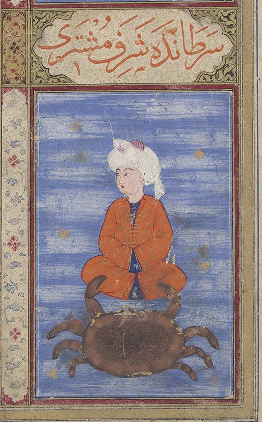 AstroByMax's tweet photo. Jupiter in Cancer as shown in the 16th C. manuscript Maṭāliʻ al-saʻāda wa manābiʻ al-siyāda

Jupiter stations direct tomorrow!

Jupiter in the sign of its Exaltation (شرف) is upright riding on top of the Crab. Exaltation is understood as an elevation in station, reputation https://t.co/ehIbPhAWh2