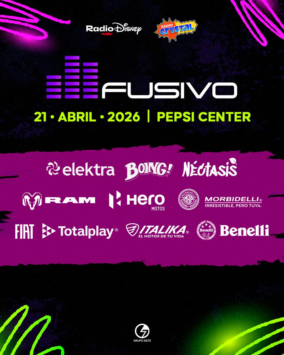 RadioDisneyMX's tweet photo. Dos géneros, un mismo escenario: FUSIVO #UnidosPorLaMúsica. Próximamente. ⭐️💜

Activa las notificaciones y escúchanos para enterarte. 🔔

Invita #Totalplay #Italika #HeroMotos #Morbidelli #Benelli #Elektra #Boing #Néctasis #FIAT #RAM700

#FUSIVO #RadioDisneyMéxico #RadioCrystal https://t.co/W1L44jLHiR