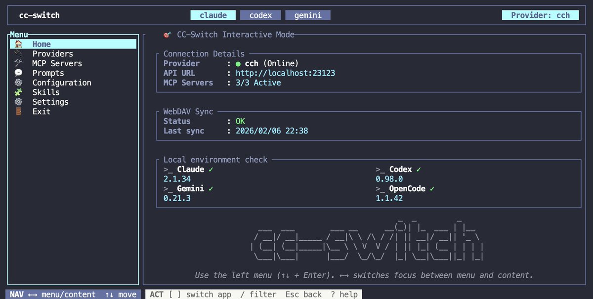 cc-switch-cli — Claude Code / Codex / Gemini 统一配置管理 CLI 工具 在技术生态中，它充当了 ...
