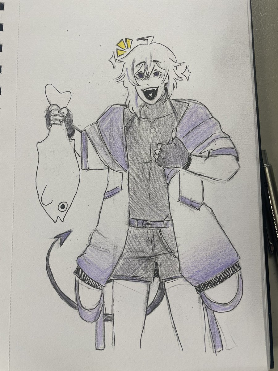 DopeyMopeyDixie's tweet photo. @SilverBaeby fanart. First stream I watched he got a victory, that’s what the fish is. #art #fanart #sketch #doodle #drawing https://t.co/FBum9yPMWJ