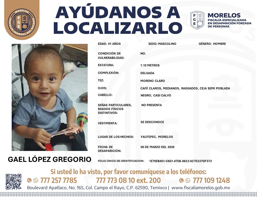 🚨 Ayuda para localizarlos

Se solicita el apoyo de la ciudadanía para la búsqueda y localización de tres hermanos reportados como desaparecidos:

💥Salvador López Gregorio, 12 años.
💥Gael López Gregorio, 1 año.
💥Daniel López Gregorio, 7 años.

Si tienes información que ayude a