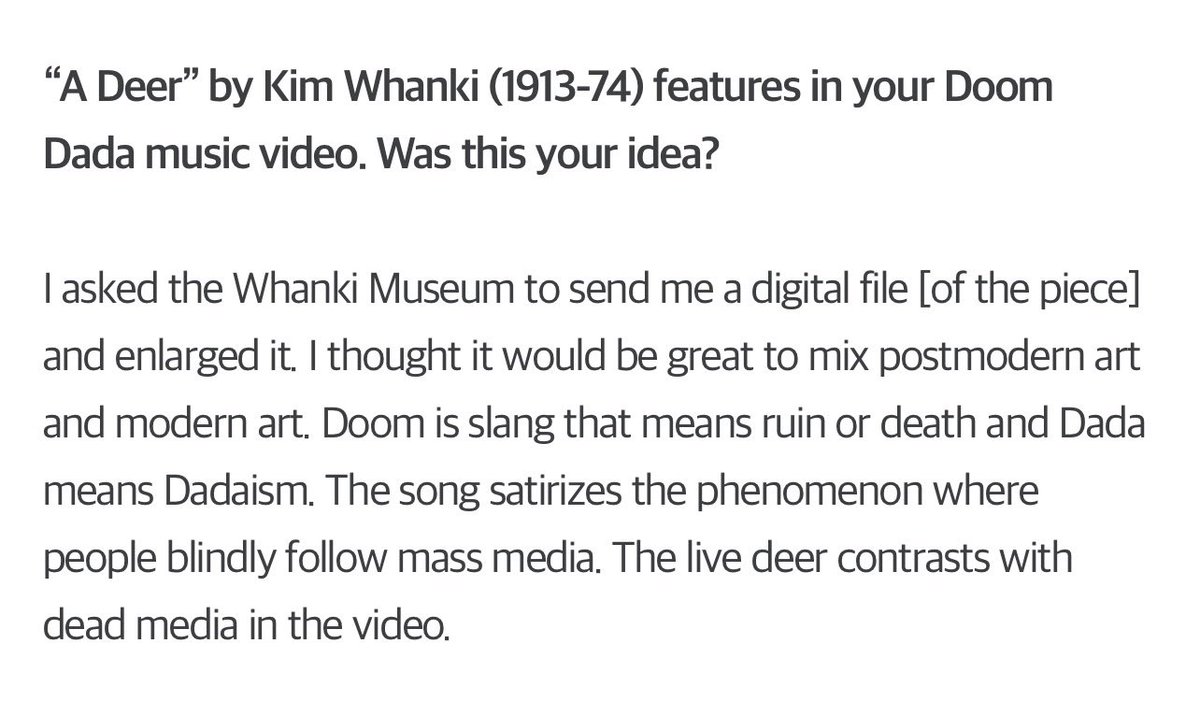 winterwhatever's tweet photo. “The song satirizes the phenomenon where people blindly follow mass media. The live deer contrasts with dead media in the video.”
#TTTOP #DOOMDADA https://t.co/lPQj6oBAFk