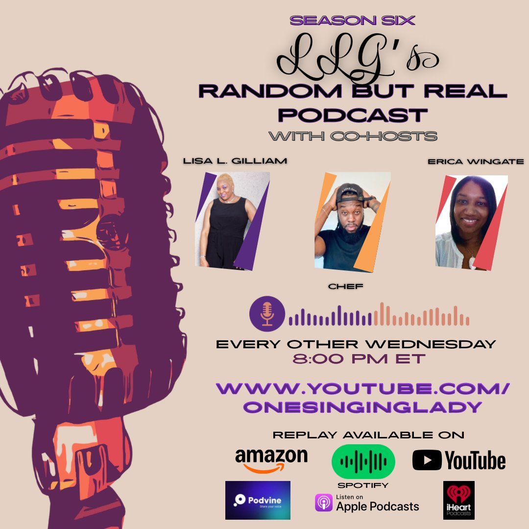1SingingLady's tweet photo. NEW TIME!!! 8pm EST This and every other Wednesday LLG's #RandomButReal  Podcast- https://t.co/2oXKyf8W4u