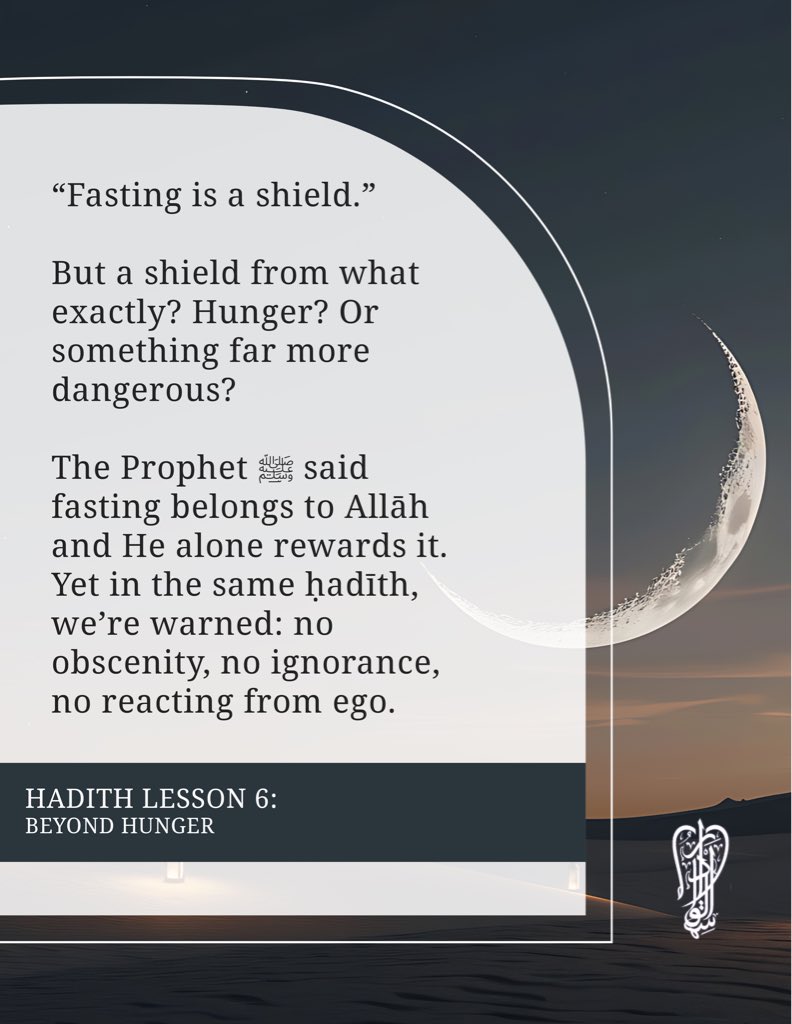 DarulQasim's tweet photo. Fasting is meant to protect you, but protection only works if the shield is guarded.

The real test of fasting is not hunger. It is what happens when anger rises, when pride wants to respond, and when the tongue is tempted to speak.

In Beyond Hunger, Fasting Is a Shield, Mawlana Abdur Rahman Haji reflects on how fasting trains the nafs, disciplines the heart, and protects the believer from what truly harms them.

Read the full piece: https://t.co/Z58eQygqJA
