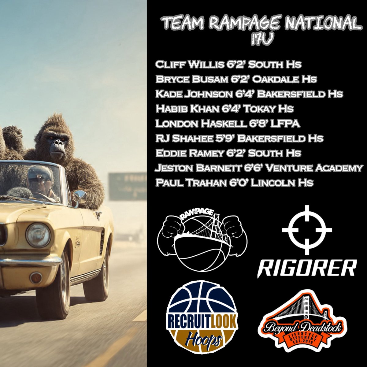 TeamRampage707's tweet photo. 17u National Team is ready to compete on the @RL_Hoops circuit this spring/summer ‼️

Key 2026s still Available:

6’8’ London Haskell - LFPA (AZ)
6’4’ Kade Johnson - Bakersfield Hs
6’2’ Cliff Willis - South Hs 
6’4’ Habib Khan - Tokay Hs

We’ve been known for the late bloomers 👀 https://t.co/dxUMWL5nyT