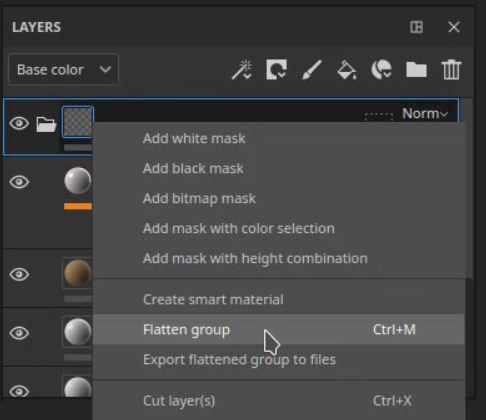 Substance Painter12がリリースされました。
なんと「レイヤーの統合（Flatten layers / Flatten Inside Layer Stack）」機能が追加されました！（元のレイヤーは保持）
また、統合したレイヤーやマスクを、直接画像データとしてディスクにエクスポートすることが可能になりました。