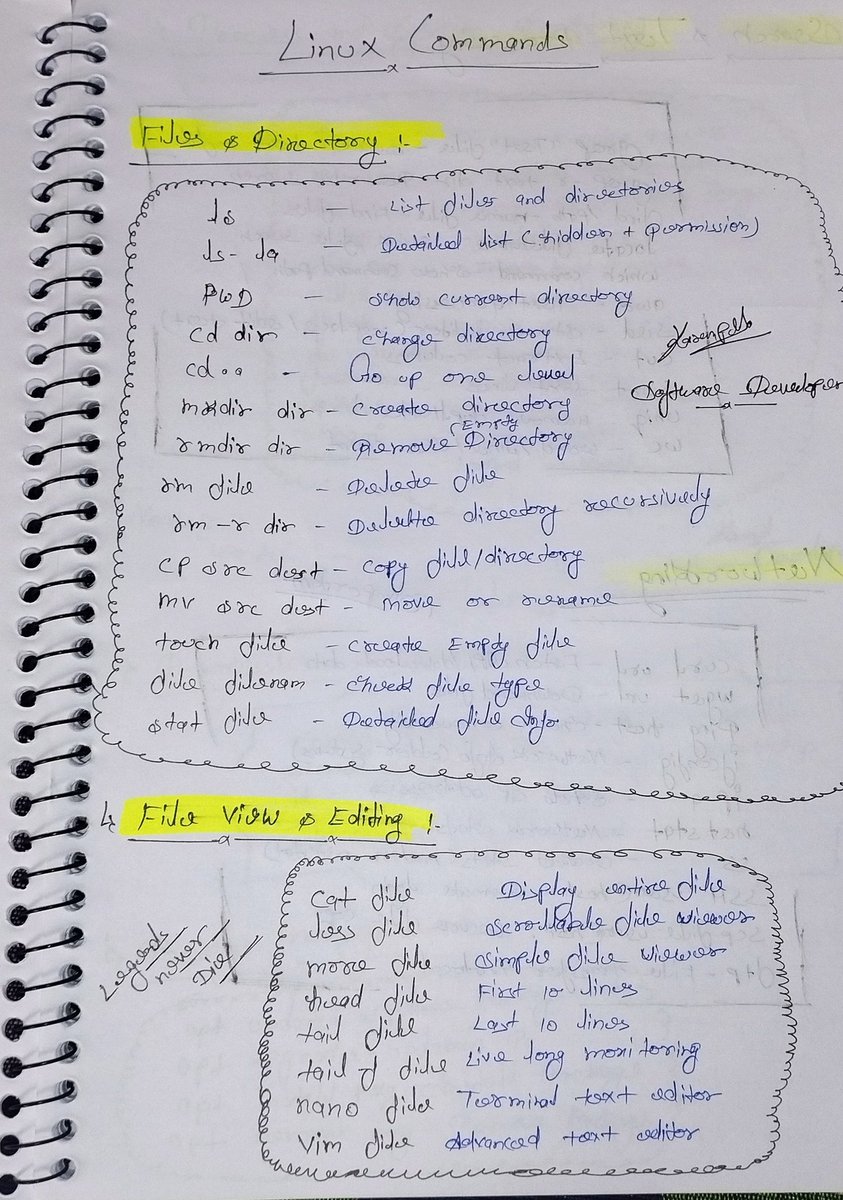 developerKarann's tweet photo. Linux powers most modern cloud infrastructure and DevOps environments.

Sharing my handwritten Linux command notes to help others strengthen their command-line and system management skills.

Always exploring deeper into DevOps, Cloud, 

#Linux #DevOps #TechLearning #Software https://t.co/8OuMwqVwk5
