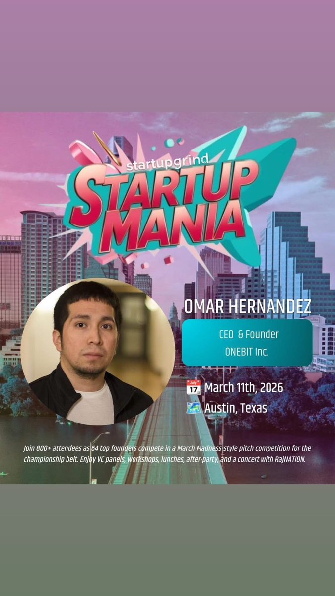 GoodlifeOmar's tweet photo. Excited to share that @ONEBIT_INC will be competing at Startup Mania in Austin on March 11th 🚀

At ONEBIT, we’re building the financial control center for small businesses!

#StartupMania #Fintech #Startups #ONEBIT https://t.co/wI7xFaKDEG