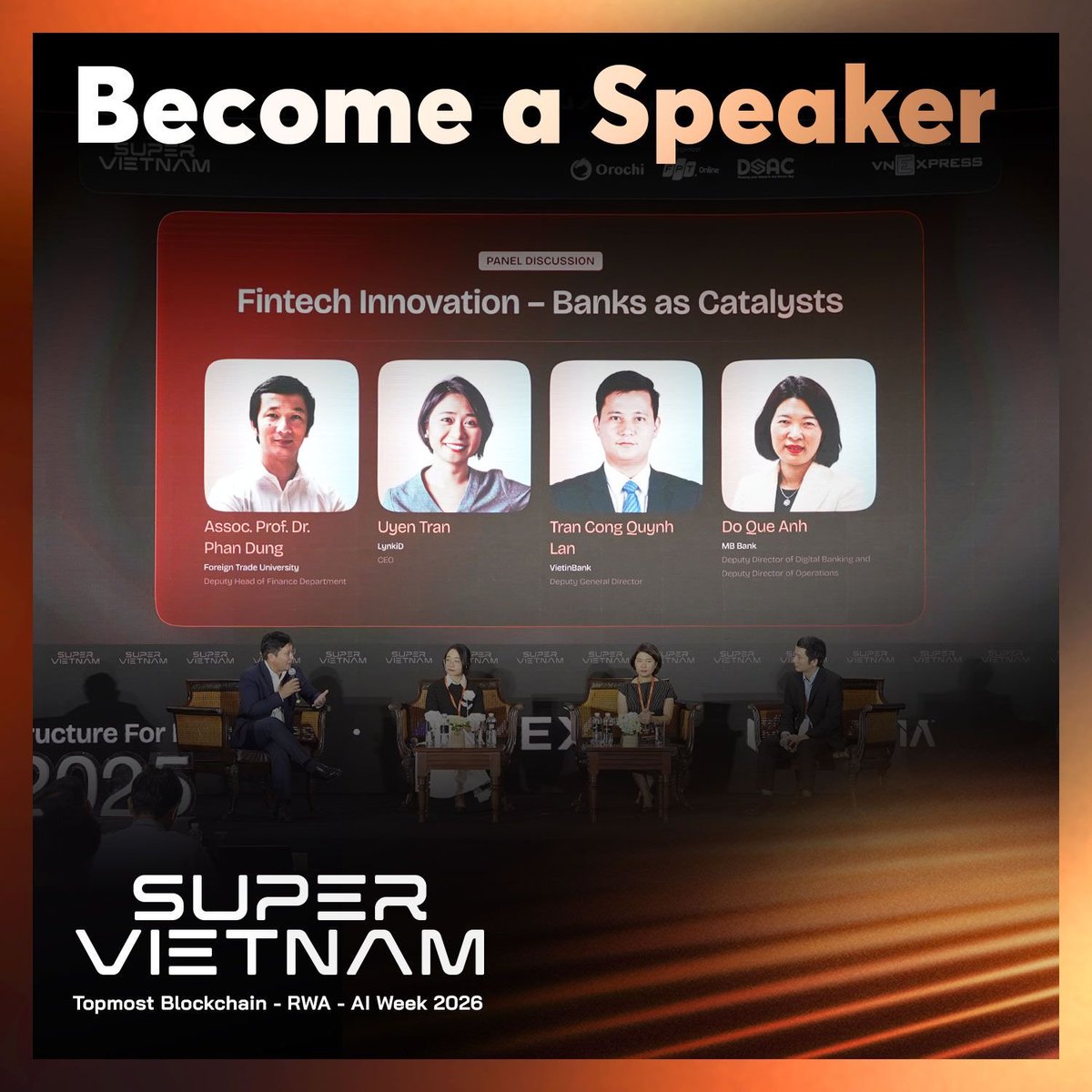 super_vietnam's tweet photo. 📢 Call for Speakers for Super Vietnam 2026

Da Nang, July | Topmost Blockchain, RWA & AI Week

Speak to 10,000+ attendees alongside Vietnam's policy makers, global investors, and protocol founders.

We're looking for experts in:
☑️ RWA & Digital Finance
☑️ IFC & Legal Frameworks
☑️ Web3 Infrastructure
☑️ AI in Regulated Markets

👇 Limited slots. Apply now