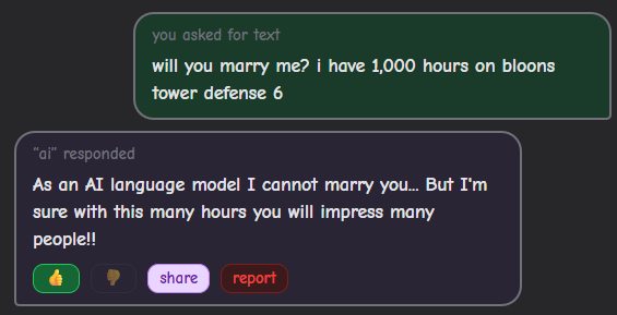 Pizus0's tweet photo. man even when ai is ethical it still dont want me https://t.co/qaLE2ToHou