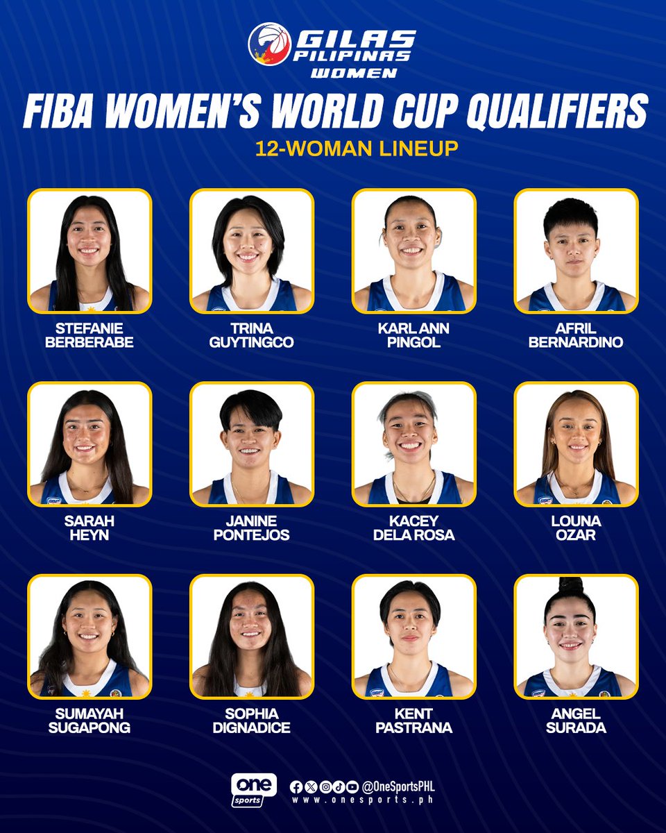 OneSportsPHL's tweet image. LABAN, GILAS WOMEN 🇵🇭⛹️‍♀️

Get to know the 12-woman Gilas Pilipinas Women lineup set to represent the Philippines in the FIBA Women’s Basketball World Cup Qualifying Tournament in Lyon-Villeurbanne, France!

#GilasPilipinas #FIBAWC