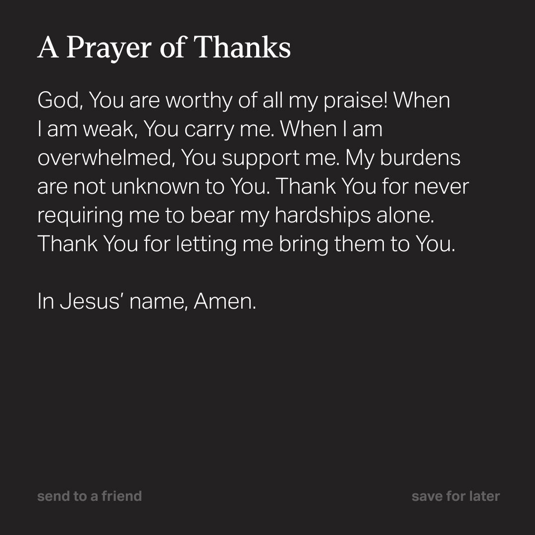 YouVersion's tweet photo. Even in the middle of life’s challenges, there are reminders of God’s goodness all around us. He carries us when we feel weak, sustains us when we feel overwhelmed, and never leaves us to face life alone.

Take a moment to reflect on His faithfulness in your life. What is one thing you’re grateful to God for today? Share it in the comments so we can praise Him together.