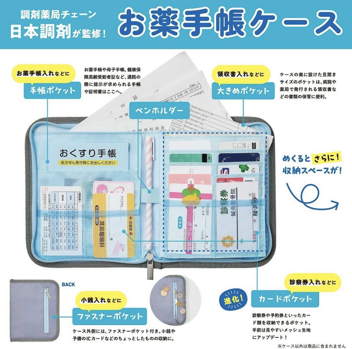 012_shiro's tweet photo. 日本調剤プロデュースのおくすり手帳ケース、欲しかった機能が全部詰まってたので思わず購入…… https://t.co/iZbjzomVxQ
