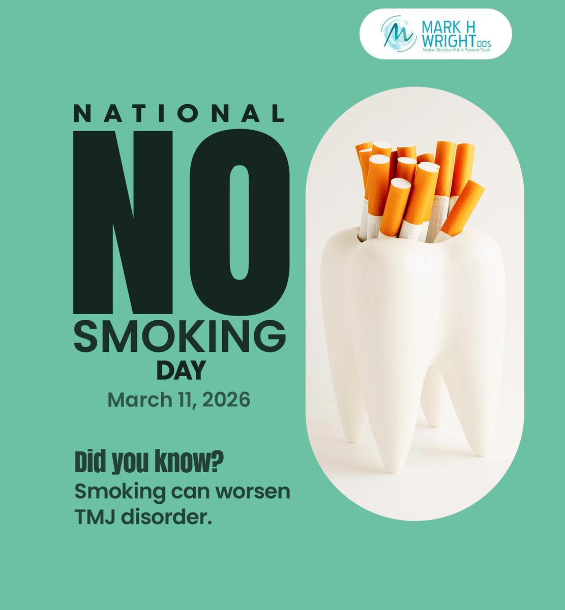 Cigarettes and vapes contain substances that can irritate the tissues and muscles of the jaw joint. Smoking also increases inflammation and reduces blood flow, worsening your symptoms.
.
.
.
mhwdds.com
(719)-635-1622