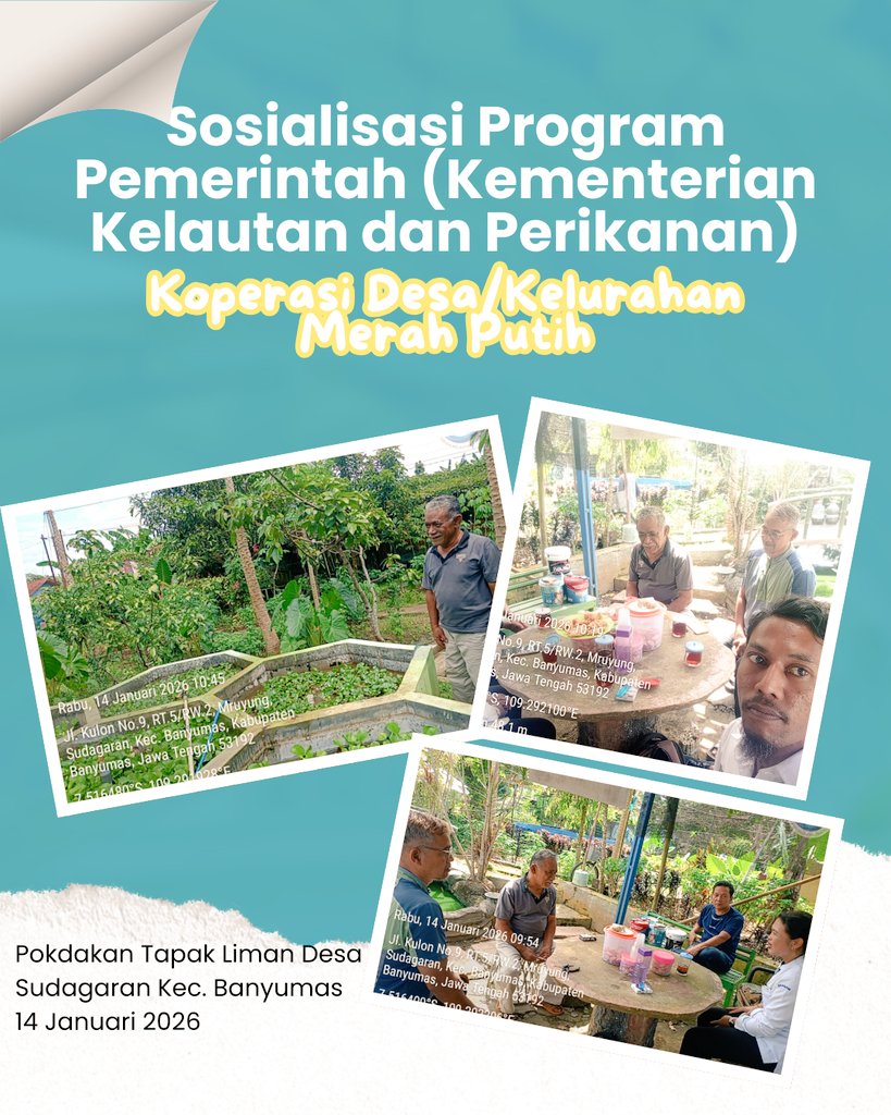 TantoPwt's tweet photo. Rabu, 14 Januari 2026, kegiatan pendampingan sosialisasi program pemerintah (Kopdeskel MP) di Pokdakan Tapak Liman ds. Sudagaran kec. Banyumas https://t.co/XiF9DEkRto