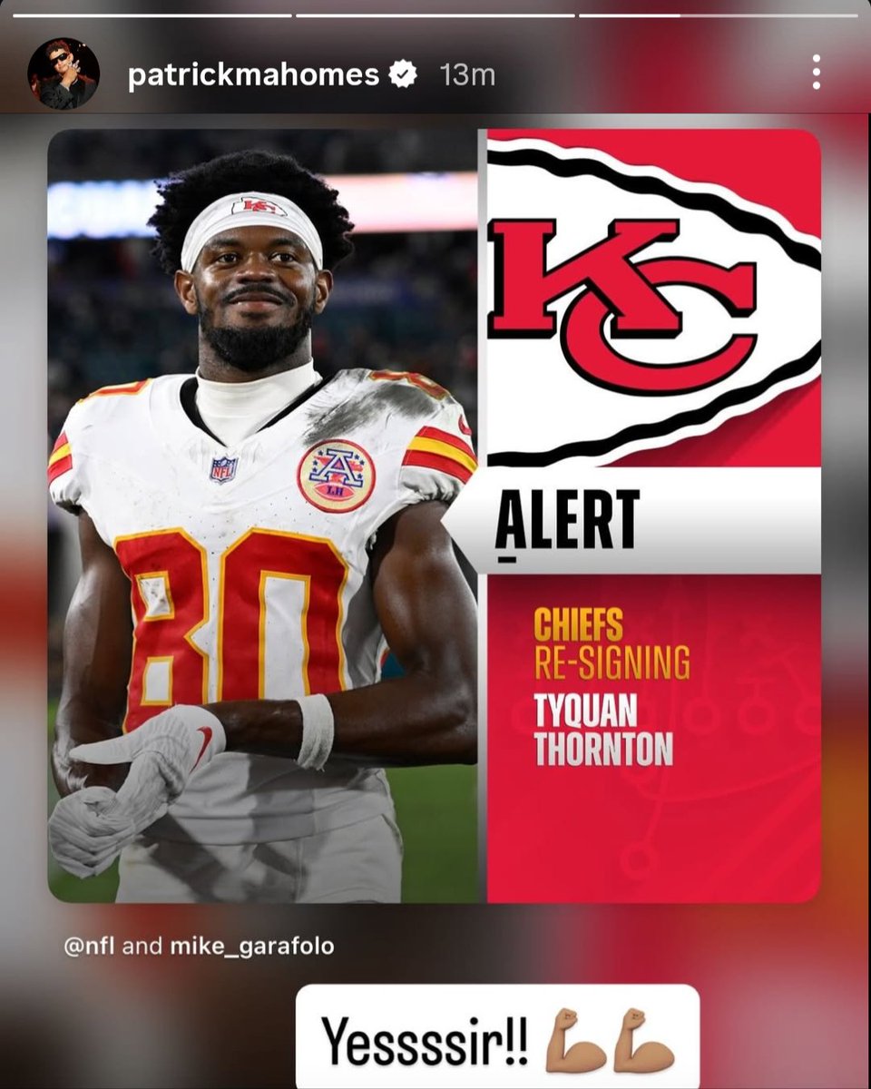 StarcadeMediaKC's tweet image. #PatrickMahomes is excited to have WR Tyquan Thornton coming back to the #Chiefs.

IG | patrickmahomes